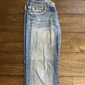 Big star women’s blue jeans boot cut ultra low rise, well worn